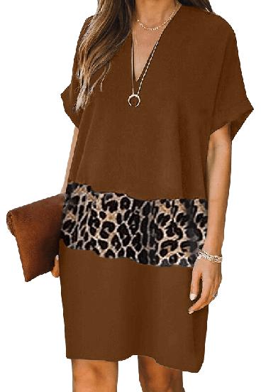 Elegant mini dress with leopard print Galilea, brown