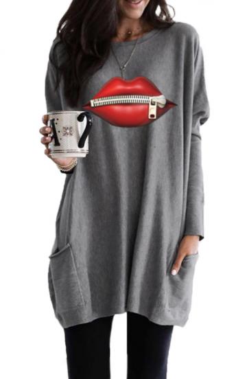 LONG-SLEEVED TUNIC WITH PRINT AND POCKETS SIONA, GRAY