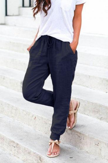 LONG TROUSERS WITH POCKETS AND ELASTIC WAIST AMORY, DARK BLUE