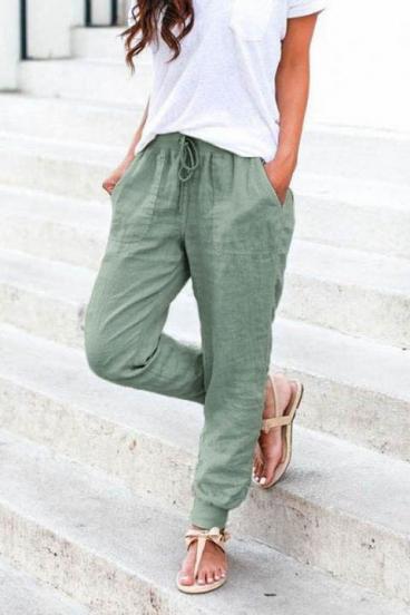 LONG TROUSERS WITH POCKETS AND ELASTIC WAIST AMORY, OLIVE