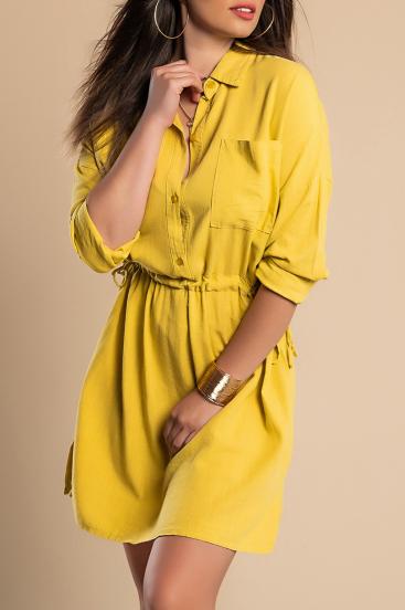 SPORTY MINI DRESS WITH CLASSIC COLLAR AND NEOMY POCKET, YELLOW