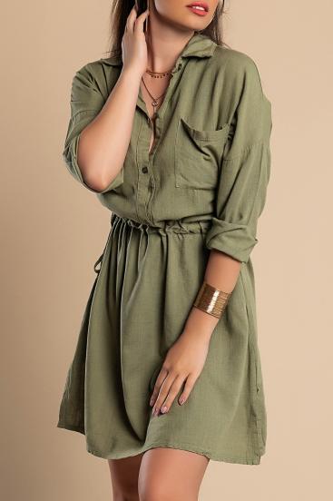 SPORTY MINI DRESS WITH CLASSIC COLLAR AND POCKET NEOMY, OLIVE