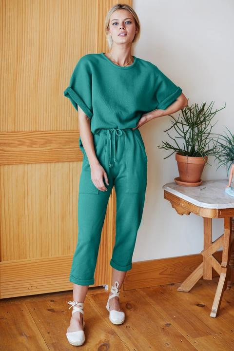 Set of tracksuit with round neck and loose short-sleeved T-shirt Otta, turquoise