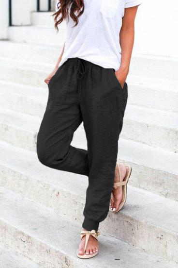 Long pants with pockets and elastic waist Amory, black