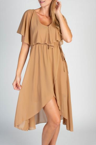 Elegant midi dress with ruffle and skirt in the folding Barbados, beige