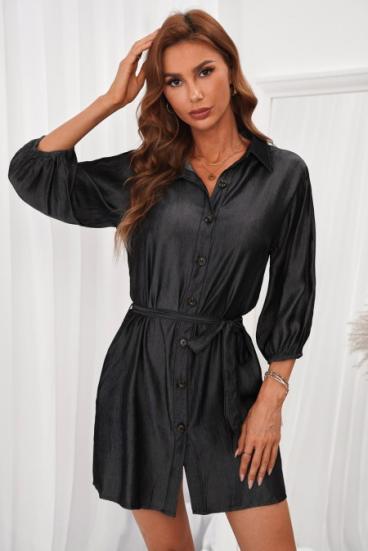 Mini shirt dress with short sleeves and Guadeloupe buttons, black