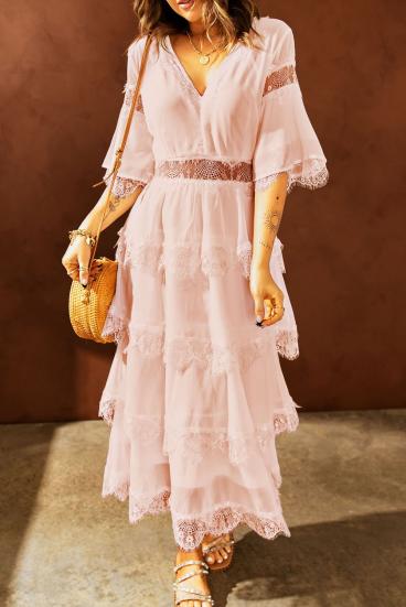 Elegant midi dress with sheer lace details Tiziana, pink