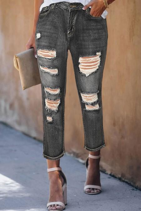 Carmel Ripped Fashion Straight Jean, Black
