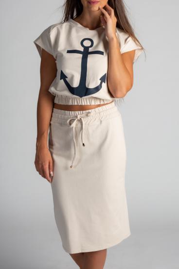 Anchor print crop top and Dari skirt set, beige