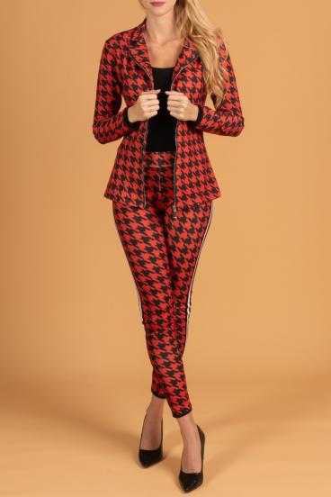 Blazer set with elegant pants with Miriama nugget print, black and red
