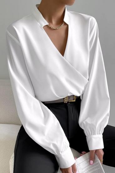 Elegant blouse with crossover neckline Belucca, white