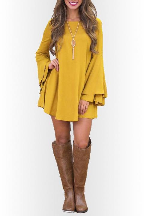 Loose dress with bell sleeves Rania, yellow