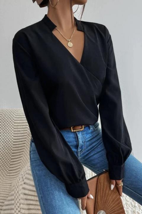 Elegant blouse with crossover neckline Belucca, black