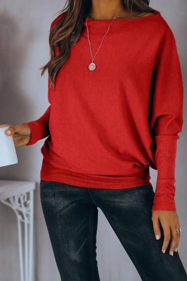 Oversize T-shirt with bateau neckline and loose sleeves Danica, red