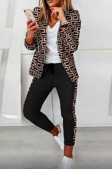 Pant and blazer set with Nunzia print, beige