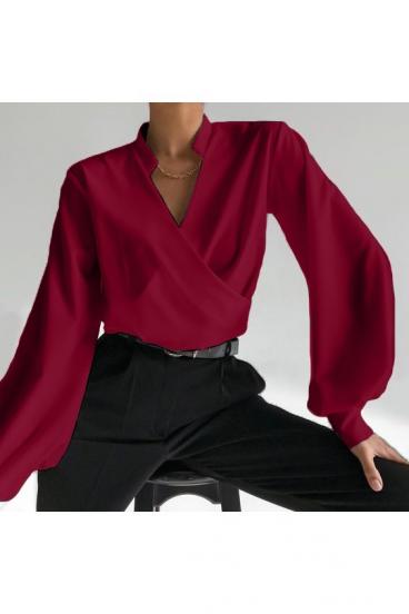 Elegant blouse with crossover neckline Belucca, burgundy