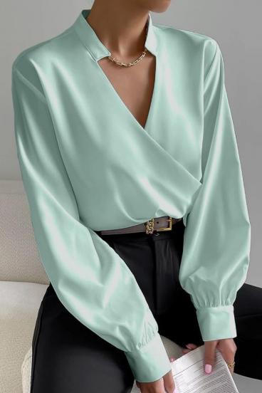 Elegant wrap neckline blouse Belucca, mint