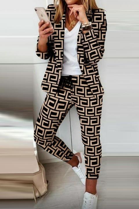 Pant and blazer set with Nunzia print, black-beige