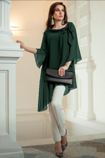 Semi-transparent elegant tunic Ginette, dark green