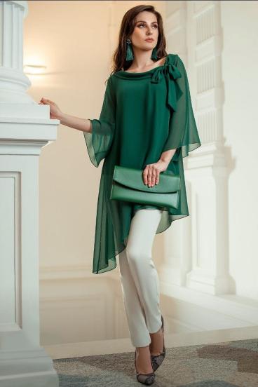 Semi-transparent elegant tunic Ginette, dark green