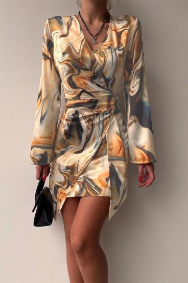 Elegant mini dress with Ninella print, beige