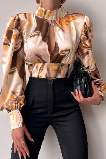 Elegant blouse with Diezma print, beige