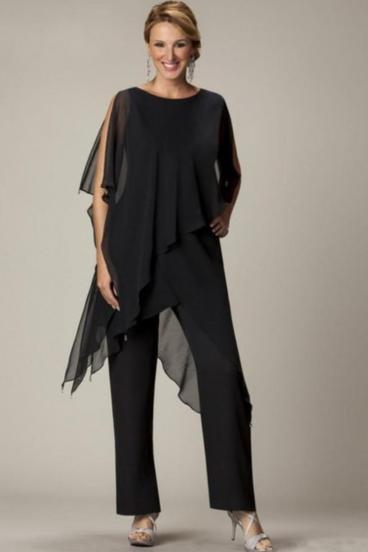 Set of elegant transparent tunic and long pants Claudette, black