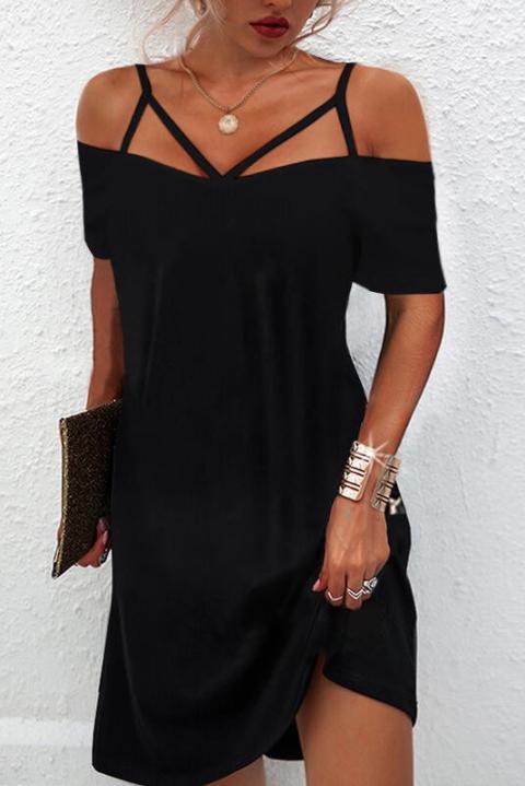 Elegant short sleeve off shoulder strappy mini dress Cecina, Black