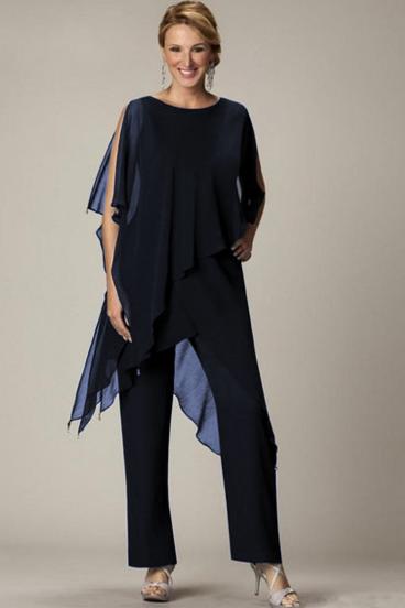 Set of elegant transparent tunic and long pants Claudette, dark blue