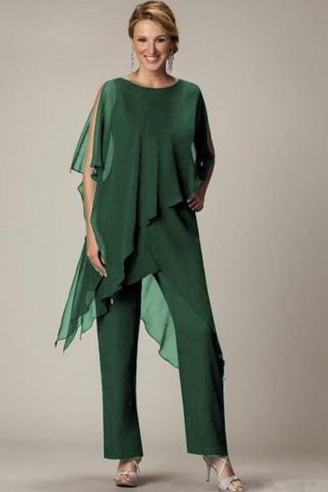 Set of elegant transparent tunic and long pants Claudette, green