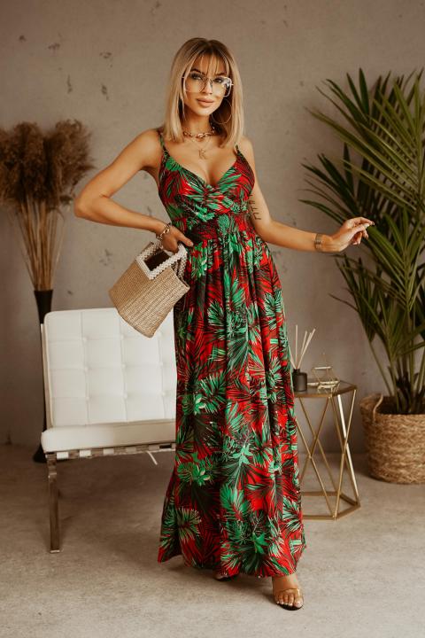Elegant maxi dress with Levanza print, red