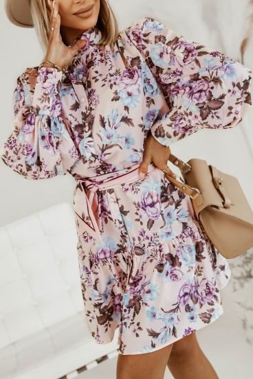 Elegant mini dress with Trapana flower print, light pink