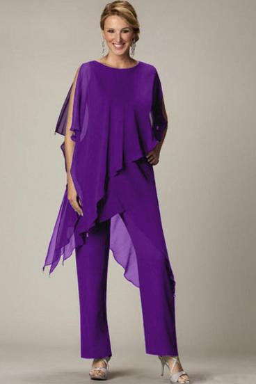 Set of elegant transparent tunic and long pants Claudette, purple