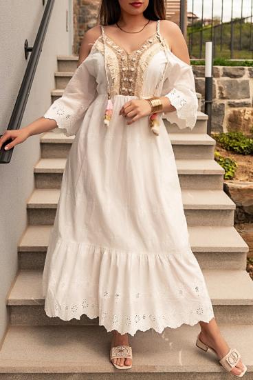 Maxi summer dress with Fioranna embroidery, white