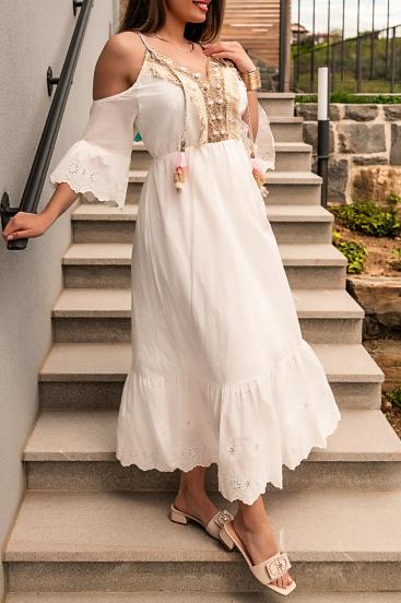 Maxi summer dress with Fioranna embroidery, white
