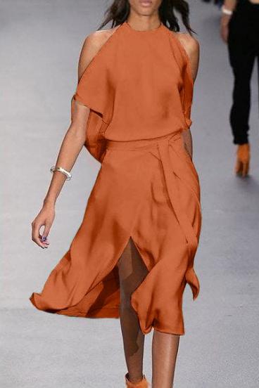 Elegant midi dress with cut-outs Thiena, orange