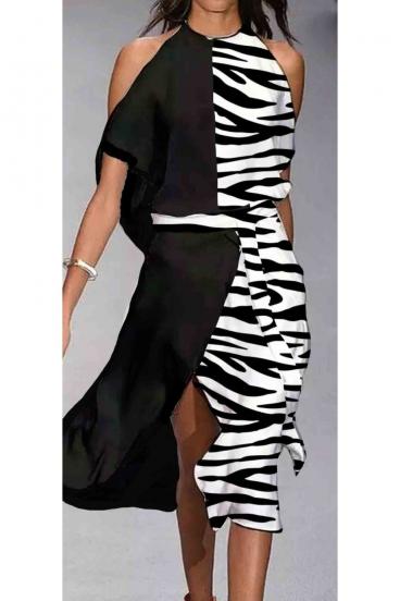 Elegant midi dress with cut-outs and print Lotera, black