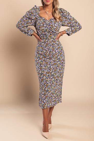 Elegant midi dress with floral print Ferra, lilac