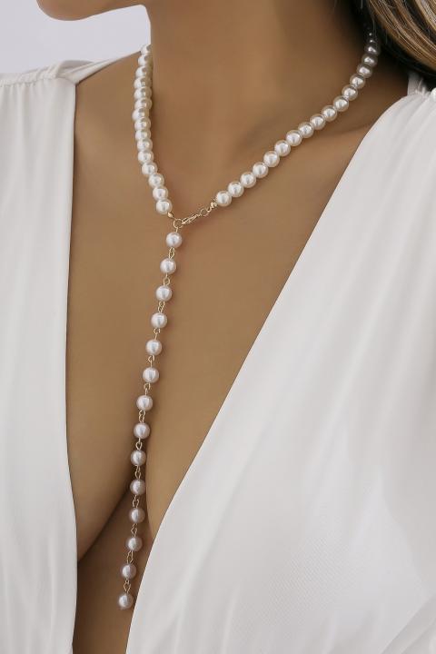 Elegant imitation pearl necklace Montsia, gold color.