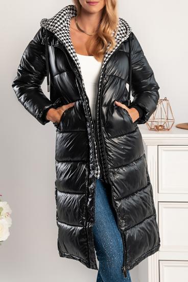 Long padded jacket with hood and double zip Moena, black