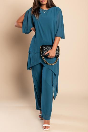 Elegant Sheer Tunic & Long Pant Set Claudette, Petrol