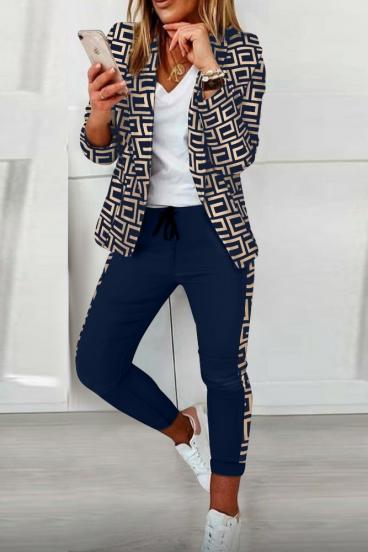 Pant and blazer set with print Nunzia, dark blue