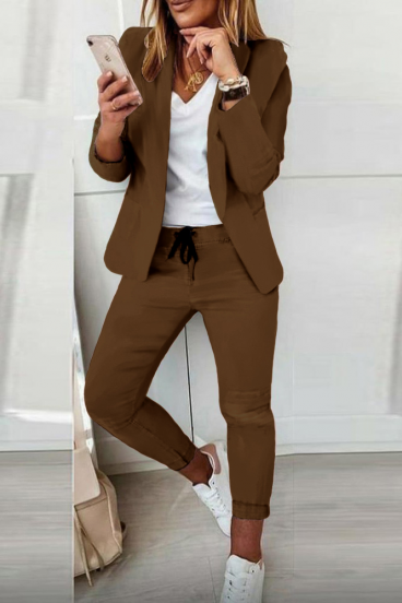 Elegant trousers and blazer set Estrena, brown