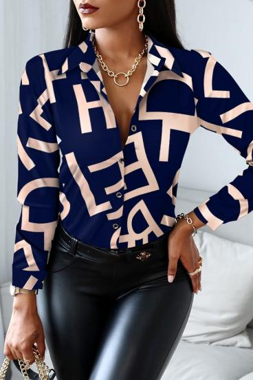 Elegant letter print blouse Medellina, blue