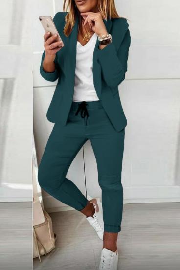 Monochrome elegant trousers and blazer set Estrena, petrol