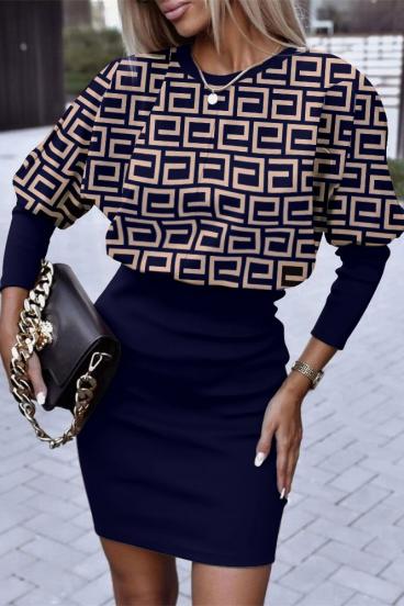 Geometric print elegant mini dress Lenta, dark blue