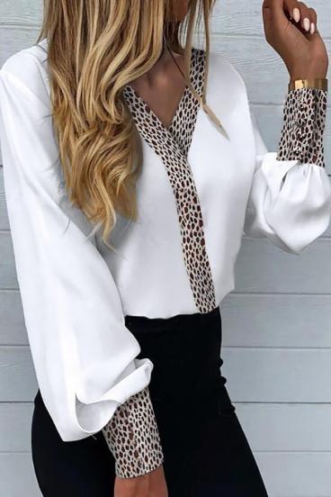 Elegant blouse with leopard print Polina, white