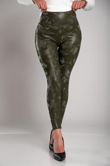 Leggings with lining and wide waist, olive green