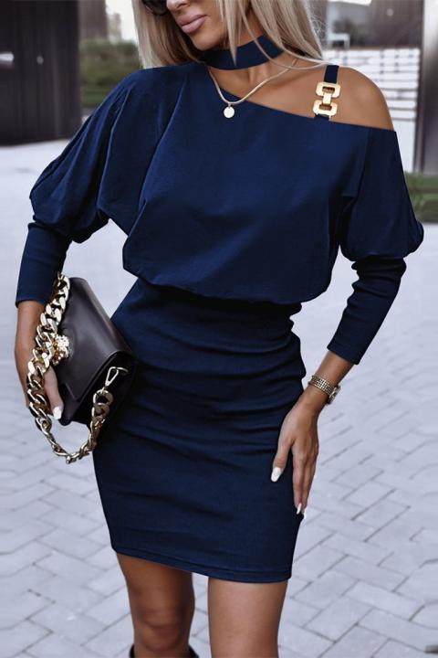 Elegant mini dress with asymmetrical neckline Verrina, dark blue