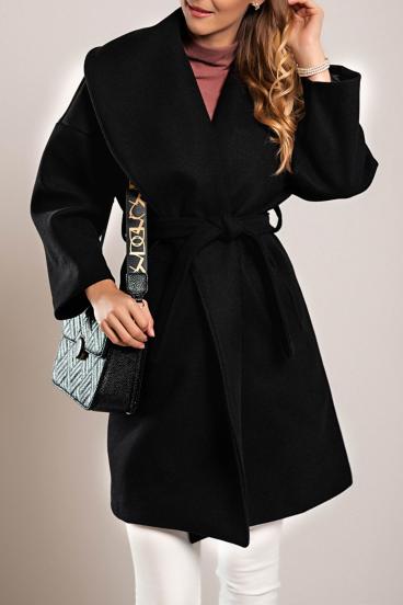 Elegant short coat with wide collar with lapels, black